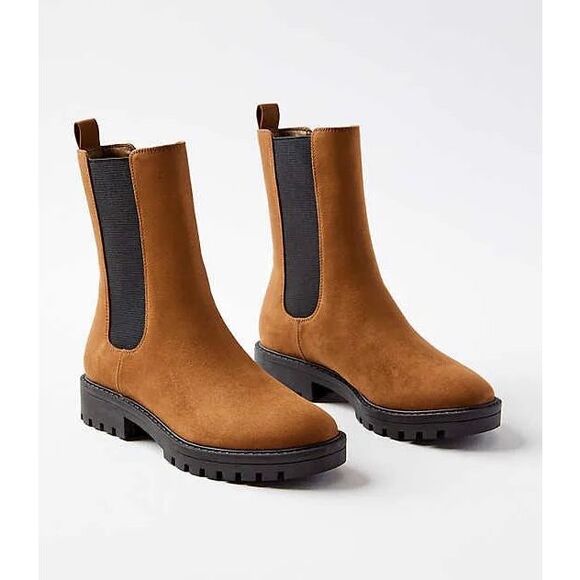 Ann Taylor Loft $156 Lug Chelsea Booties chestnut brown 9 NEW - Picture 1 of 9
